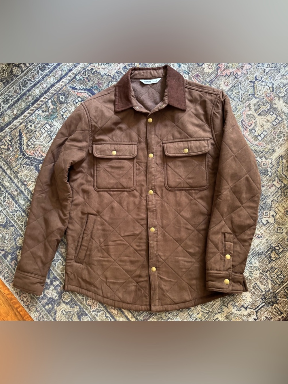 Sonoma Quilted Brown suede Field Jacket with Corduroy Collar Mens size medium